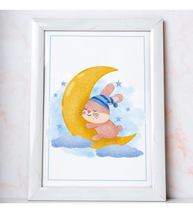 Ezgoola Kız & Erkek Bebek Odası / Uyuyan Tavşan Bebek Odası Tablo / Yeni Doğan Hediye / Pastel Renkler / Sevimli Hayvanlar / Hediye / Poster (Beyaz)