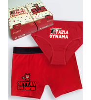 SEVGİLİYE HEDİYELİK İÇ GİYİM KOMBİNİ - FAZLA OYNAMA ŞEYTAN DOLDURUR (Kırmızı)