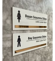 Bronz Aynalı Parlak Beyaz Seri Bay&Bayan Soyunma Odası Yönlendirme Levha Seti