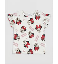 LCW Kids Ekru Minnie Mouse Baskılı Kız Çocuk Fırfırlı Tişört