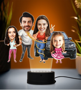 Doğum Günü Hediyesi,Sevgiliye Hediye, Kişiye Özel Fotoğraflı Çekirdek Aile Karikatür 3D Led Lamba (Beyaz)