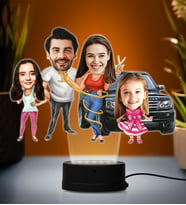 Doğum Günü Hediyesi,Sevgiliye Hediye, Kişiye Özel Fotoğraflı Çekirdek Aile Karikatür 3D Led Lamba (Beyaz)