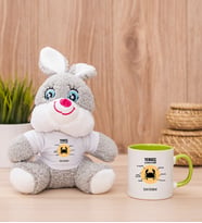 Kişiye Özel Yengeç Burcuna Hediye Peluş Tavşan ve Yeşil Kupa