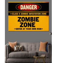 Tehlike "Zombie Zone" Yazısı Posteri Dekoratif Kanvas - Mdf Ahşap Tablo