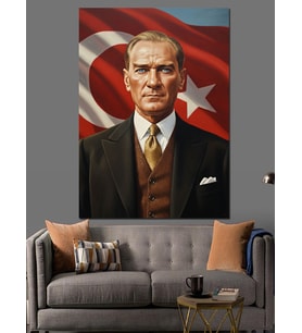 Türk Bayrağı Atatürk İllüstrasyon Dekoratif Kanvas - Mdf Ahşap Tablo