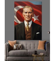 Türk Bayrağı Atatürk İllüstrasyon Dekoratif Kanvas - Mdf Ahşap Tablo