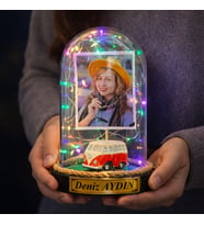 Kişiye Özel Fotoğraflı ve Yazılı Renkli LED Işıklı Fanus – Sevgiliye, Eşe, Anneye Özel Hediye R1 (Model 1)