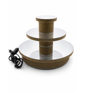 3 Kademeli Gold Sarı Taşlı Aynalı Elektrikli Döner Stand 28 cm – Motorlu Ürün Sergileme Standı