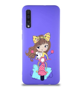 Samsung Galaxy A30S Soft Premier Kapak Vespagirl Tasarımlı Silikon Kılıf - Mor (Şeffaf)