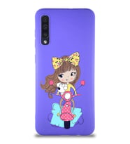 Samsung Galaxy A30S Soft Premier Kapak Vespagirl Tasarımlı Silikon Kılıf - Mor (Şeffaf)