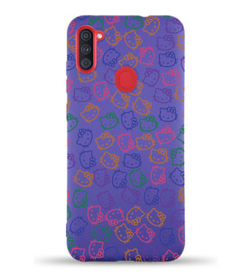 Samsung Galaxy A11 Uyumlu Lansman Kılıf Hello Kitty Tasarımlı İçi Kadife Kapak-Mor (Şeffaf)