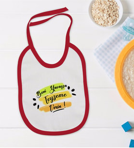 BK Kids Beni Yavaşça Teyzeme Verin Tasarımlı Kırmızı Bebek Mama Önlüğü-1