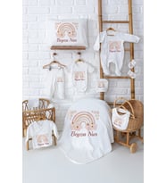 Pia Baby Premium Pamuklu Erkek Kız Bebek Hediyesi Doğum Seti 11 Parça İsim Baskılı Hastane Çıkışı 5021-00 (Ekru)