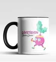 Kişiye Özel Diyetisyen Tasarımlı Siyah Kupa (Siyah - Beyaz)