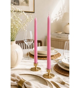 Düz Şamdan 2'li Mum - Mumelia Candles Doğal Soya Kutulu Dekoratif Mum - Koyu Pembe