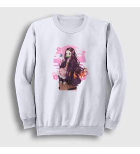 Presmono Unisex Beyaz Nezuko Kamado Anime Demon Slayer Kimetsu No Yaiba Sweatshirt 308128tt