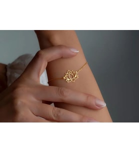 Kişiye Özel 925 Ayar Gümüş Lotus Sembol Bileklik (Gold)