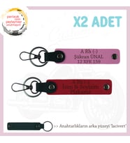 Motosiklet Aşıkları İçin, İsim Plaka ve A Rh (-) Kan Grubu Yazılı x2 Anahtarlık, Kırmızı-Pembe-Laci