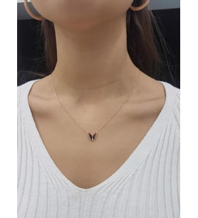 Kelebek Lazer Mineli Minimal Kolye (Karışık)