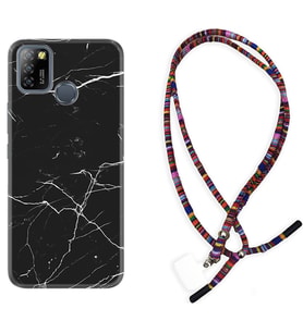 INFINIX Smart 4 5 6 Zero 8 S5 Pro Kılıf Boyun Asklı Rasta Silikon Siyah Mermer 1299
