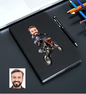 Kişiye Özel Motorcu Tasarımlı Karikatürlü Siyah Defter Kalem Seti 109