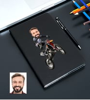 Kişiye Özel Motorcu Tasarımlı Karikatürlü Siyah Defter Kalem Seti 109