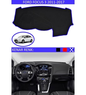 Ford Focus 3 2011-2017 Için Uygun Torpido Koruma Halısı Siyah Kenar Renk Mavi