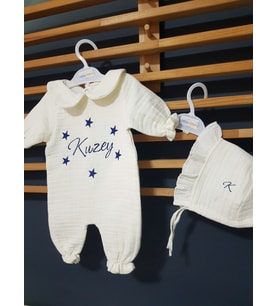 Baby Clime Nakışlı Müslin Tulum ve Şapka (0-3 Ay)