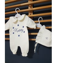 Baby Clime Nakışlı Müslin Tulum ve Şapka (0-3 Ay)