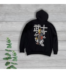 Samuray Sırt Baskılı Unisex Oversize Siyah Sweatshirt