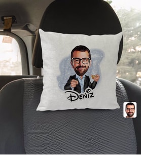 BK Gift Kişiye Özel İsimli Erkek Karikatürlü Kare Araç Koltuk Yastığı-50