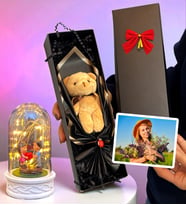 Size Özel Fotoğraflı Kutuda Kahve Peluş Ayıcık ve Led Işık (Model 4)