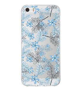 Apple iPhone 5 Uyumlu Kapak Floral Mavi  Tasarımlı Şeffaf Silikon Kılıf