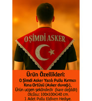 kırtasiye avm''O Şimdi Asker'' Yazılı Pullu Kına Örtüsü Kırmızı(Asker duvağı) (Üçgen) Eldiven Hediye