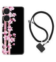Realme C55 Kılıf Resimli Boyun Askılı İpli Desenli Silikon Pink Flowers 3 1393