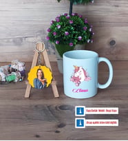 Unicorn Kupa Bardak Beyaz ve Fotoğraflı Ahşap Anahtarlık Hediye (Model 1)