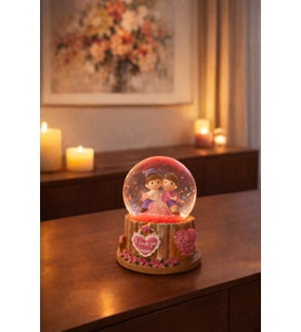 Sevgililer Temalı Led Işıklı Kar Küresi 9 cm – Romantik & Anlamlı Sevgili Hediyesi  Pembe