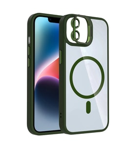 iPhone 11 Remim Lensli Magsafe Standlı Kapak - Koyu Yeşil