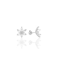 Söğütlü Silver Gümüş beyaz taşlı nilüfer lotus çiçeği küpe (Beyaz)