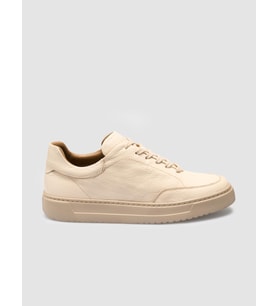 %100 Hakiki Deri Bej Bağcıklı Erkek Sneaker