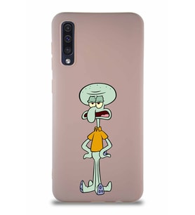 Samsung Galaxy A50S Soft Premier Kapak Squidward Dokunaç Tasarımlı Silikon Kılıf - Pudra (Şeffaf)