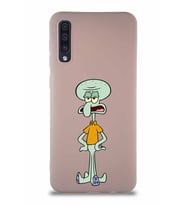 Samsung Galaxy A50S Soft Premier Kapak Squidward Dokunaç Tasarımlı Silikon Kılıf - Pudra (Şeffaf)