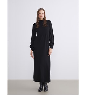 LCW Modest Siyah Dik Yaka Triko Elbise