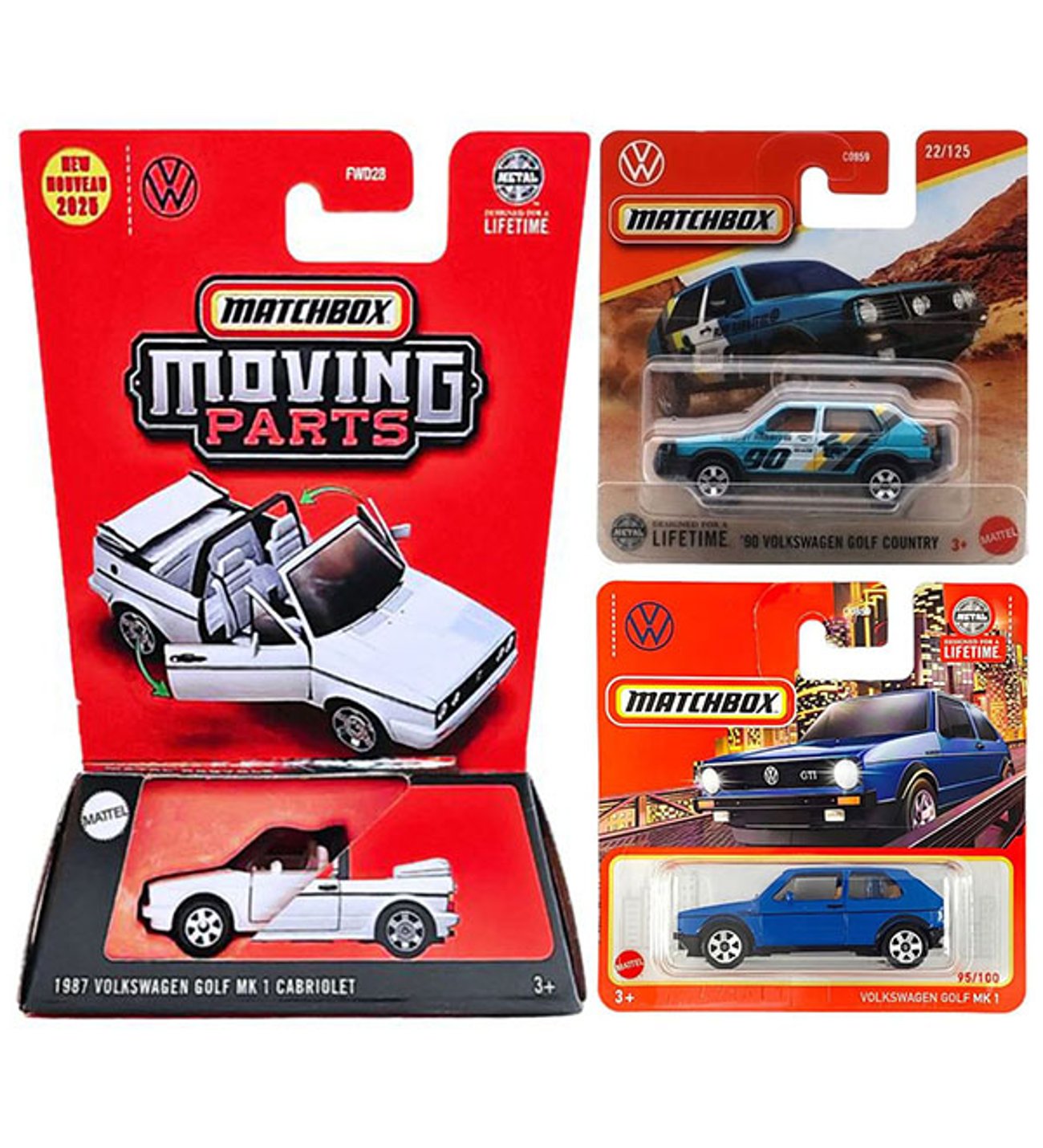 VW Golf Cabrio & VW Golf ミニカーセット3台 シャバク製 3 Model Set - Matchbox 1987 Volkswagen Golf MK 1 Cabriolet & '90