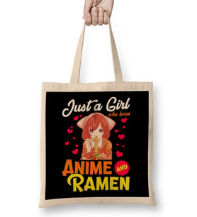 Cute Just A Girl Who Loves Anime & Ramen Foodie Bez Çanta Uzun Saplı