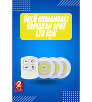 Yapışkanlı 3'lü Spot Led Işık Lamba Montajsız Pilli Uzaktan Kumandalı