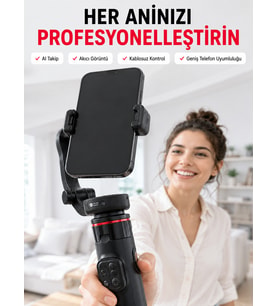 360° AI Akıllı Takipli Selfie Stick Gimbal Stabilizatör Bluetooth Kumandalı Uzayabilir Telefon Tripodu
