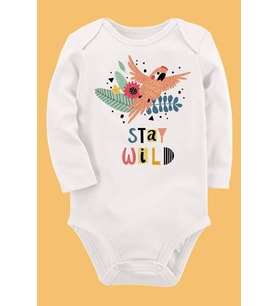 Organik Baskılı Pamuklu Unisex Bebek Body UZUNE228