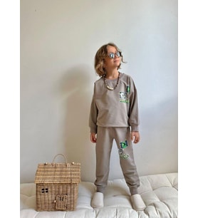 Cg Kids Minecraft Açık Kahve Erkek Çocuk 2 Iplik Alt Üst Takım Süper Kalite Kumaş (Açık Kahve-Ekru)