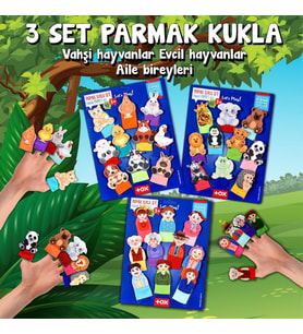3 Set - 30 Parça Tox Evcil , Vahşi Hayvanlar ve Aile Bireyleri Parmak Kukla T772 T782 T752